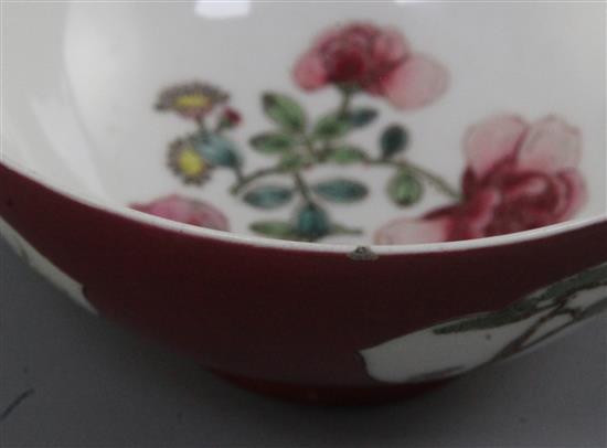 A Chinese ruby backed famille rose bowl, early Qianlong period, diameter 11.5cm, small rim chip